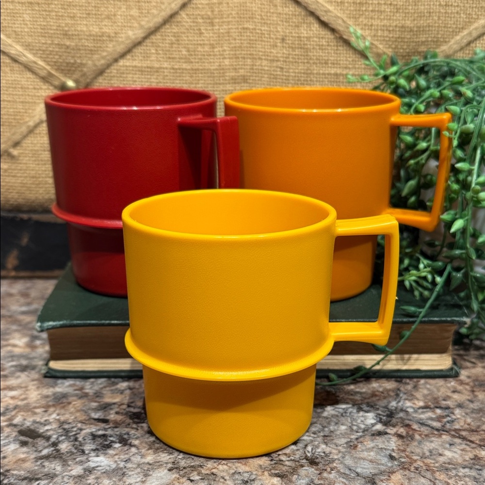 Tupperware Stackable Mugs Set - Red, Orange, Yellow